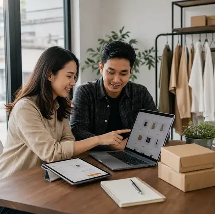Tim meninjau katalog produk dan pengalaman belanja website e-commerce