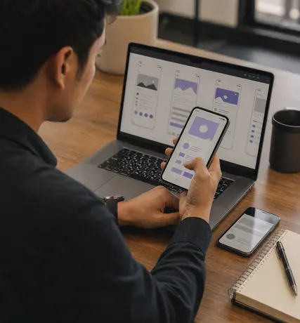 Proses pengujian aplikasi mobile pada ponsel, tablet, dan laptop