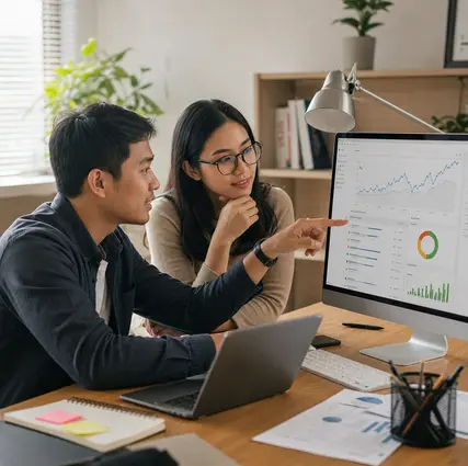 Tim membahas laporan kata kunci dan performa optimasi SEO website